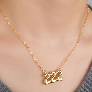 Angel numbers “222” bubble gold necklace